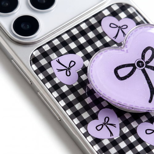 Black Gingham & Purple Heart Phone Case